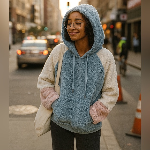 Wallflower Tops - Wallflower teddy cozy Colorblock Hoodie